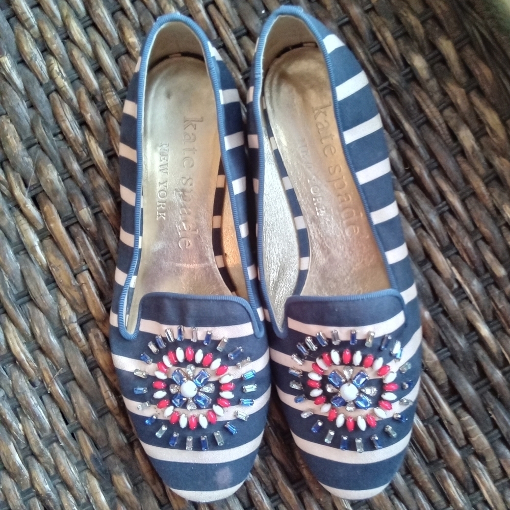 Kate Spade "Tia Firework" Loafers Embellished Canvas Slip-On Shoe Women Size 8.5 - Picture 2 of 16
